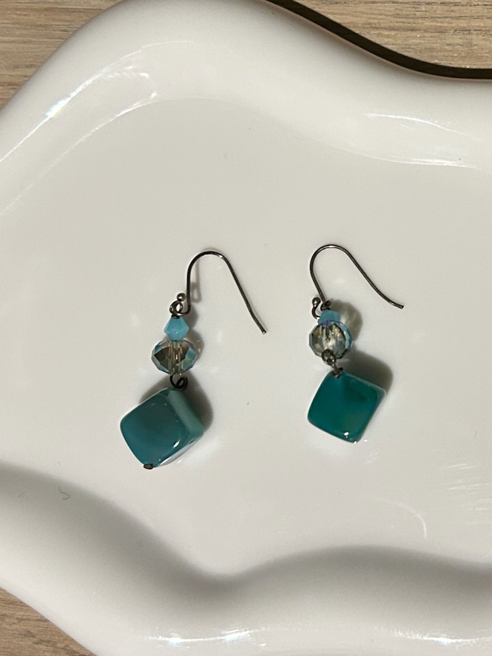 Turquoise Glass Bead Drop Earrings
